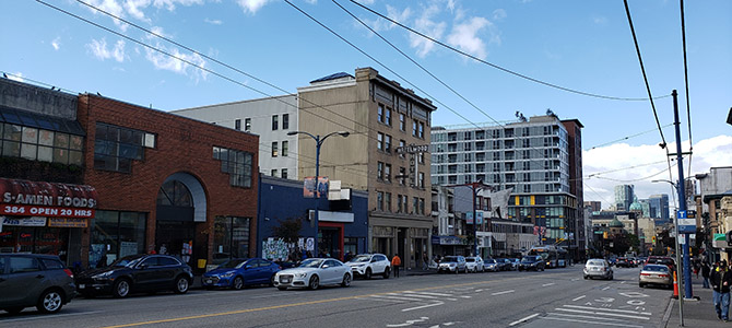 Street in the Downtown Eastside with cars