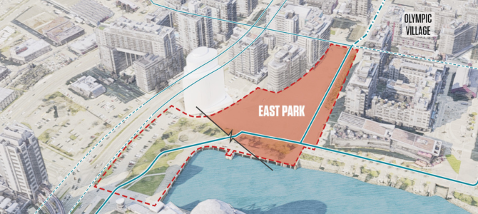 The concept plan for East park in False Creek