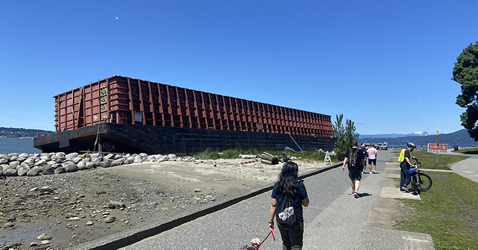 View of the English Bay Barge from the seawall