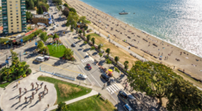 Overview of English Bay Beach and Park from above