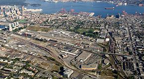 Aerial view of the False Creek Flats