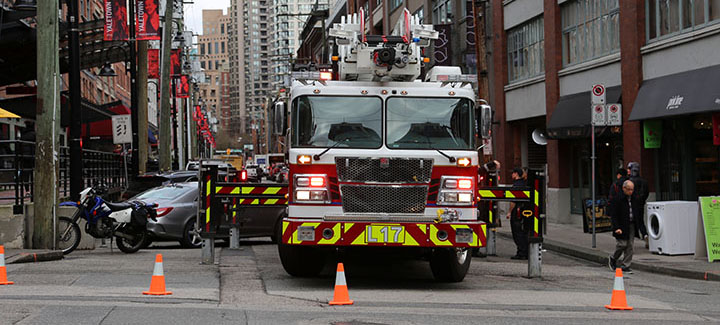 Fire truck on a street in Yaletown