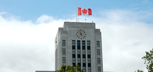 Flag on City Hall at half mast