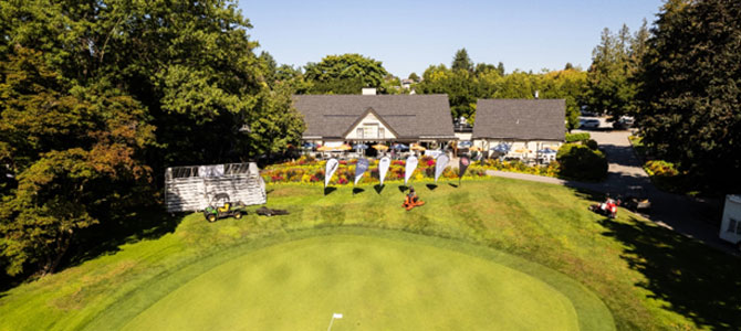 Fraserview Golf Course greens and clubhouse Fraserview Golf Course greens and clubhouse
