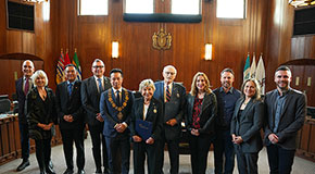 City Mayor and Council members pose for a photograph with Leslie and Gordon Diamond during the Freedom of the City award ceremony in Council Chambers.