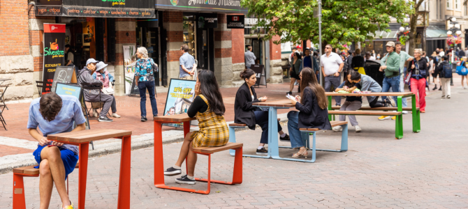 People sitting in Gastown