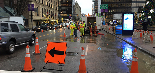 Construction crews working on a water main