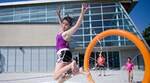 Girl jumping in pool Girl jumping in pool