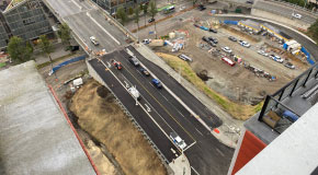 Aerial view of the north end of Granville Bridge