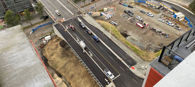 Aerial view of the north end of Granville Bridge