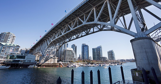 Photo of False Creek and Granville Bridge from underneath the bridge