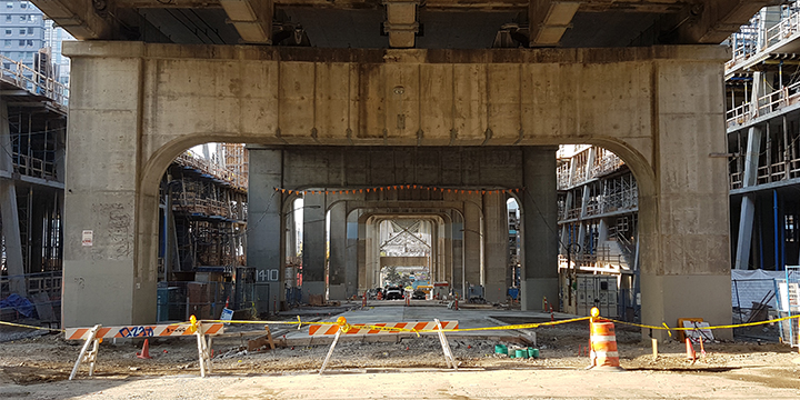 Construction underneath the Granville Bridge Construction underneath the Granville Bridge