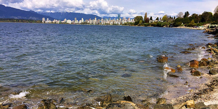 Jericho Beach with downtown Vancouver skyline in the background