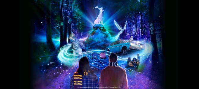 Harry Potter™: A Forbidden Forest Experience poster, two people looking at magical Harry Potter themed items Harry Potter™: A Forbidden Forest Experience poster, two people looking at magical Harry Potter themed items