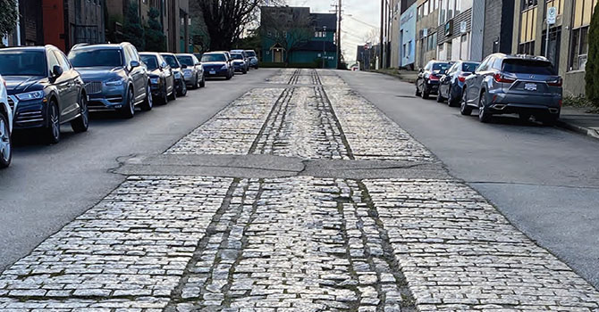 An example of heritage pavers on Frances Street in Vancouver