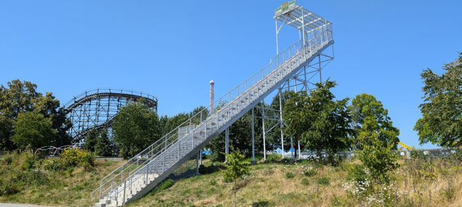 View of the Home + Away art sculpture at Hastings Park