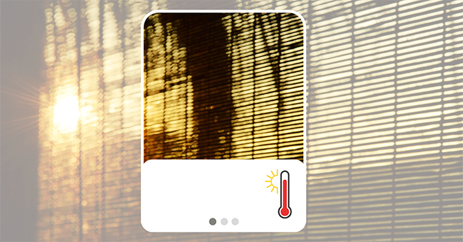 Illustration of a thermometer showing high tempteratures with sun shining through blinds in the background