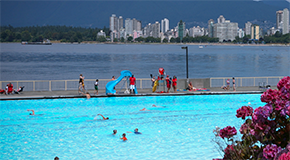 Swimmers in Kits pool with lifeguards watching over