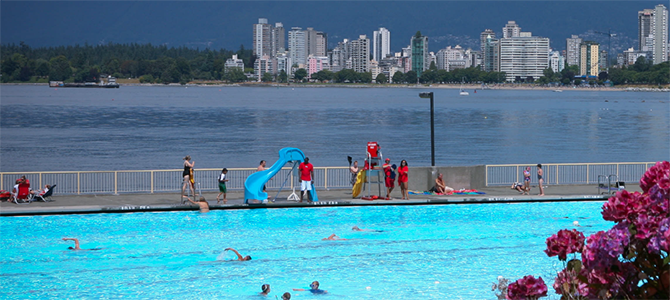 Swimmers in Kits pool with lifeguards watching over Swimmers in Kits pool with lifeguards watching over