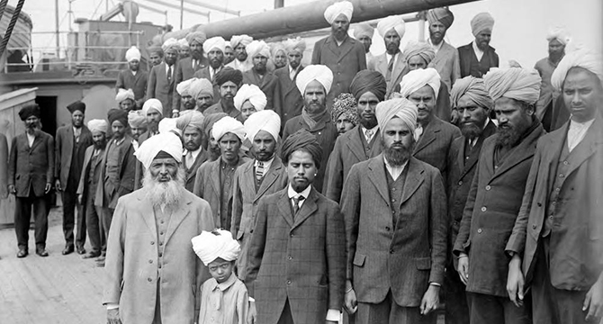 Passengers aboard the Guru Nanak Jahaz 