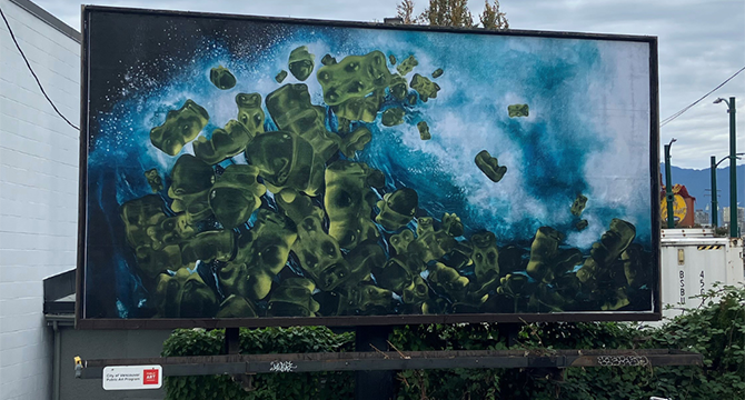 Lauraine Mak's Wave of Gummy Bears featured on a billboard for the Launch Pad project