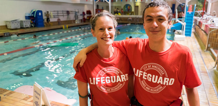 Two lifeguards at pool