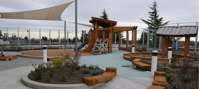 Outdoor play area at Marpole's new childcare facility