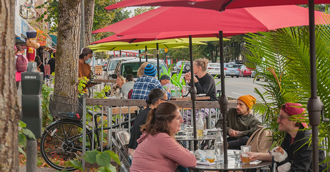 People sitting on an outdoor patio