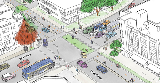 Sketch of Pine Street and West 1st Avenue