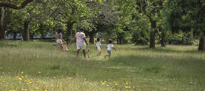 Photo of a family walking in a meadow