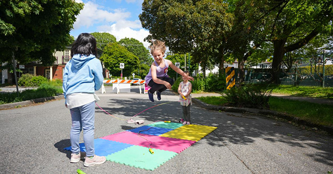 Children skipping rope on a School Street. Children skipping rope on a School Street.