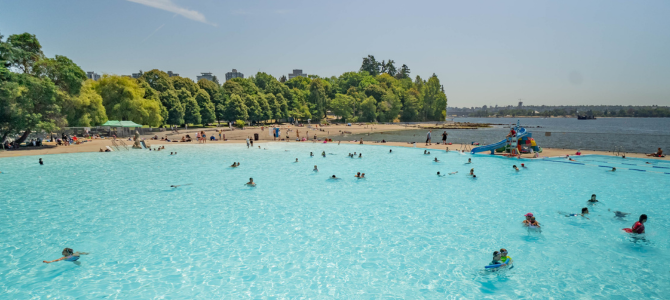 Swimmers swimming at Vancouver's Second Beach pool Swimmers swimming at Vancouver's Second Beach pool