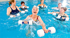 Seniors exercising in a swimming pool