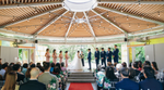 Wedding ceremony inside the Celebration Pavilion at Queen Elizabeth Park.