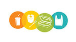 Illustration of a disposable cup, take-out-food container, and shopping bag Illustration of a disposable cup, take-out-food container, and shopping bag