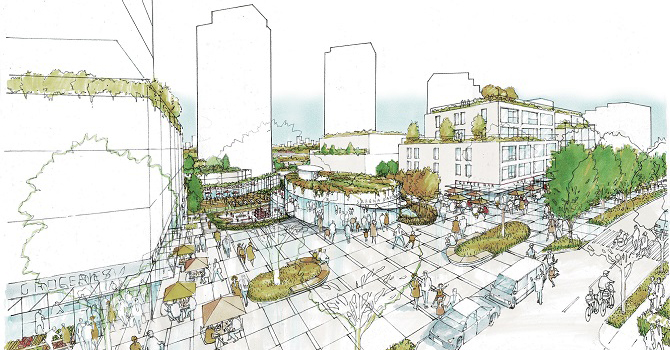 A rendering of the Skeena Terrace plaza