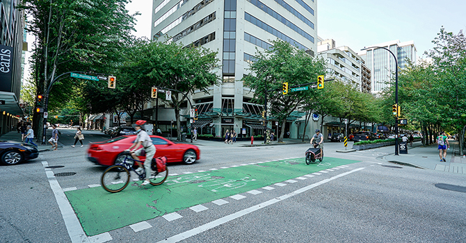 Vibrant Intersection in Downtown Vancouver