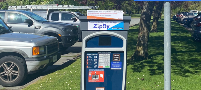 Pay station at a Spanish Banks Beach parking lot