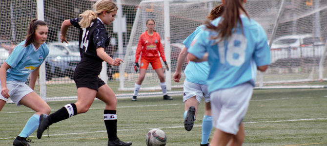 Group of youth playing soccer