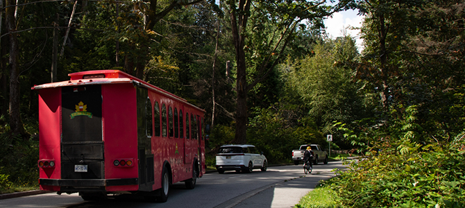 A streetcar drives in Vancouver's Stanley Park