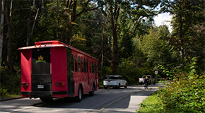 A streetcar drives in Vancouver's Stanley Park