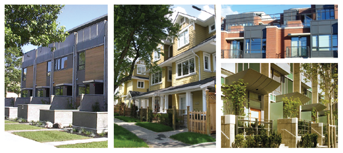 A photo collage of four types of townhouses