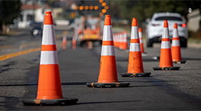 Traffic cones marking a road work area