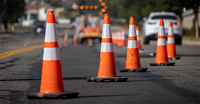 Traffic cones marking a road work area