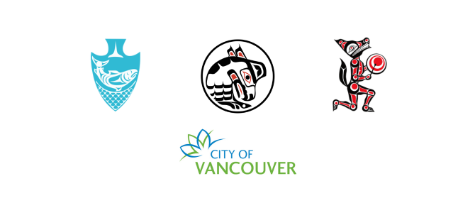 Symbols of the three Nations and the City of Vancouver