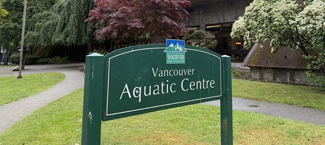 Vancouver Aquatic Centre sign in front of the aquatic centre 