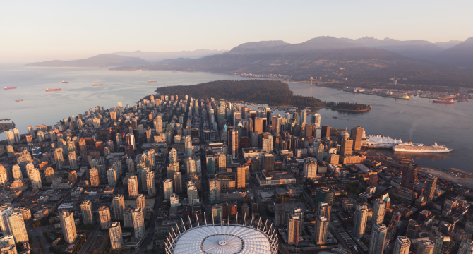 Vancouver city, mainly downtown, from above
