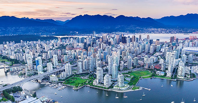 Aerial view of downtown Vancouver 