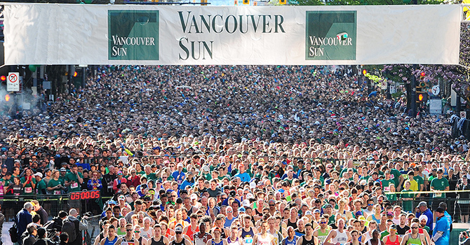 Runners at the starting line of the Vancouver Sun Run