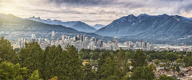 View of downtown Vancouver over trees